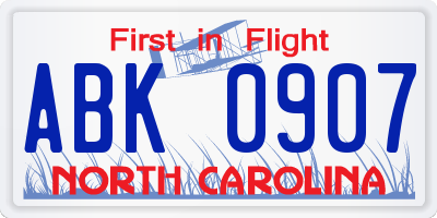 NC license plate ABK0907
