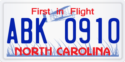 NC license plate ABK0910