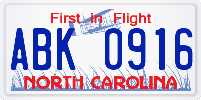 NC license plate ABK0916