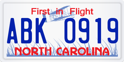 NC license plate ABK0919