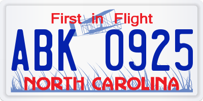 NC license plate ABK0925