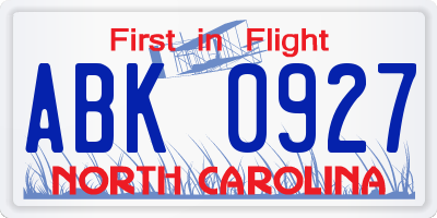 NC license plate ABK0927