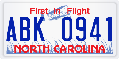 NC license plate ABK0941
