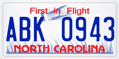 NC license plate ABK0943