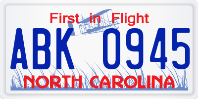 NC license plate ABK0945