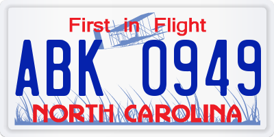 NC license plate ABK0949