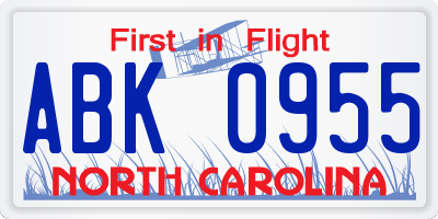 NC license plate ABK0955