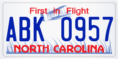 NC license plate ABK0957