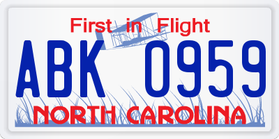 NC license plate ABK0959