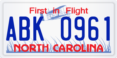 NC license plate ABK0961