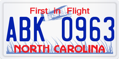 NC license plate ABK0963