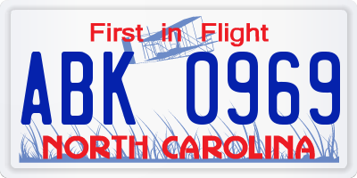 NC license plate ABK0969