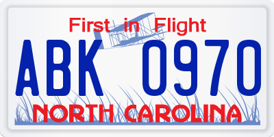 NC license plate ABK0970
