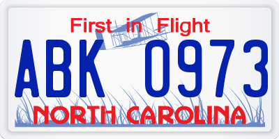 NC license plate ABK0973