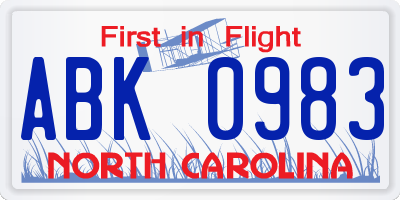 NC license plate ABK0983