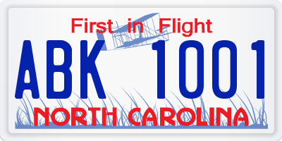 NC license plate ABK1001