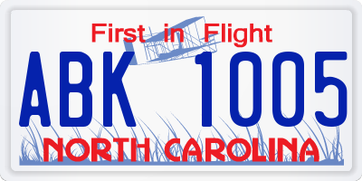 NC license plate ABK1005