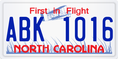 NC license plate ABK1016