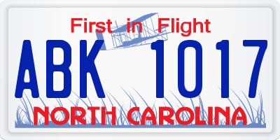 NC license plate ABK1017