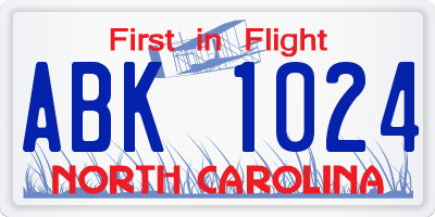 NC license plate ABK1024