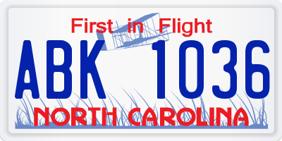 NC license plate ABK1036