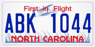 NC license plate ABK1044