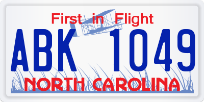 NC license plate ABK1049