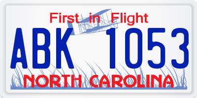 NC license plate ABK1053