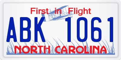 NC license plate ABK1061