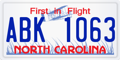 NC license plate ABK1063