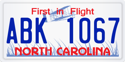 NC license plate ABK1067