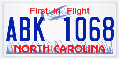NC license plate ABK1068