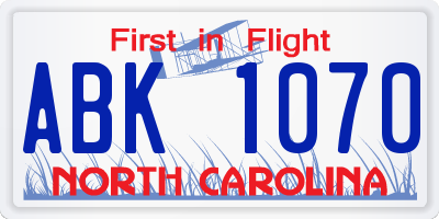 NC license plate ABK1070