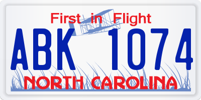NC license plate ABK1074