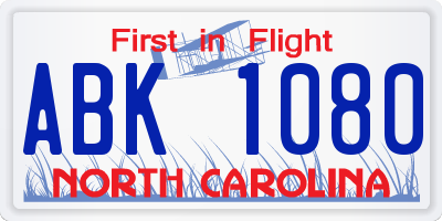 NC license plate ABK1080