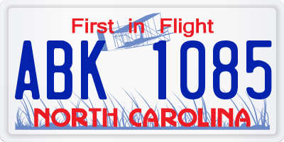 NC license plate ABK1085
