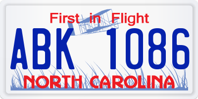 NC license plate ABK1086