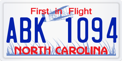 NC license plate ABK1094
