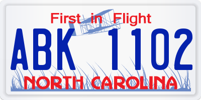 NC license plate ABK1102