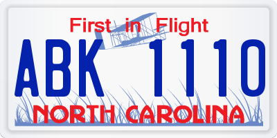 NC license plate ABK1110