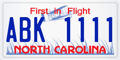 NC license plate ABK1111