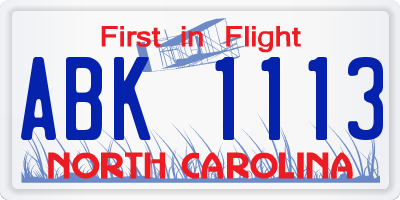 NC license plate ABK1113