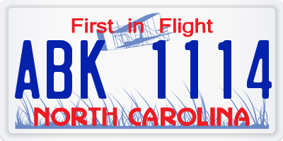 NC license plate ABK1114