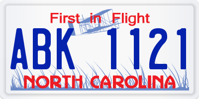 NC license plate ABK1121