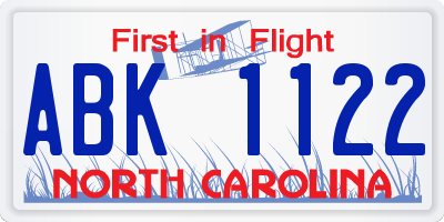 NC license plate ABK1122