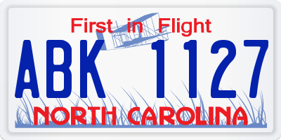 NC license plate ABK1127