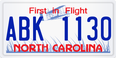 NC license plate ABK1130