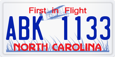 NC license plate ABK1133
