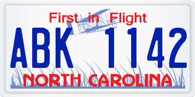 NC license plate ABK1142