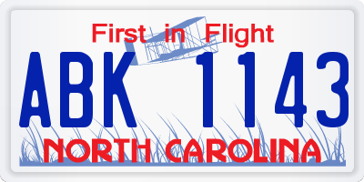 NC license plate ABK1143